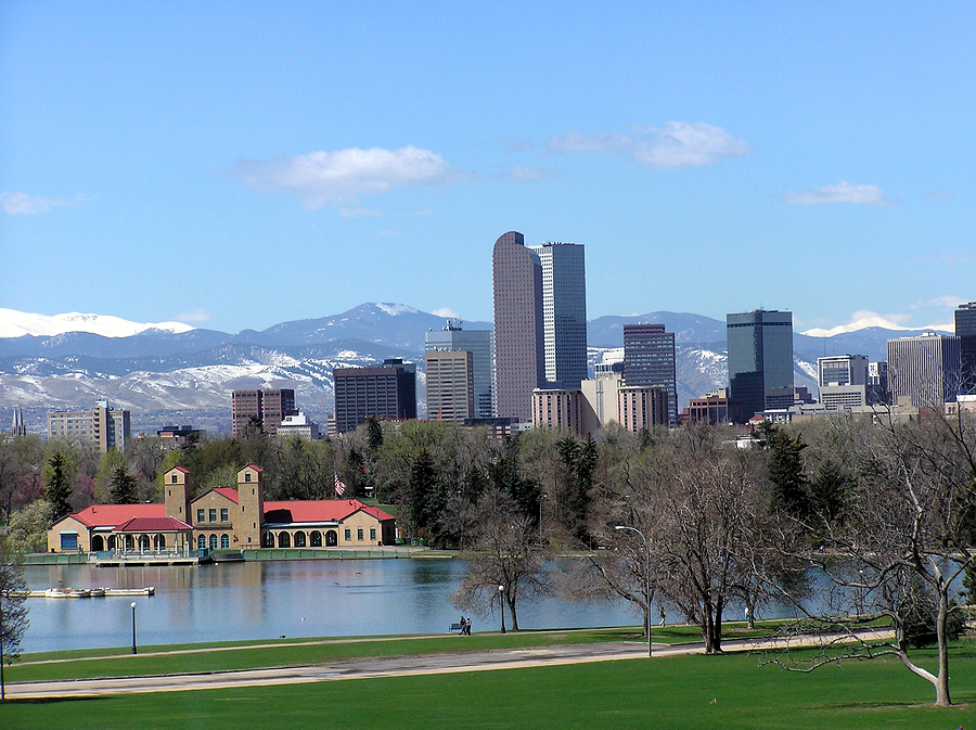 Denver, CO skyline and foothills